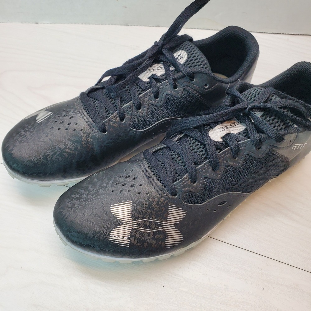 Under Armour Kick Sprint 3 Men 9 Black Silver Track Spikes 3025461-002 Sprinting